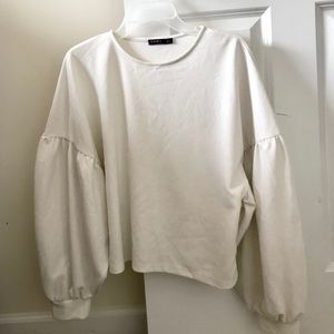 Bershka Oversized White Tee with Puffy Sleeves, S